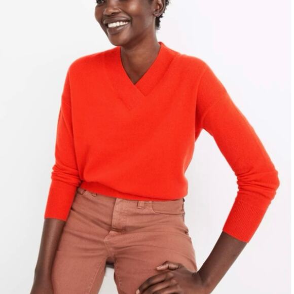 Madewell bright orange Cashmere V-neck Sweater size xs